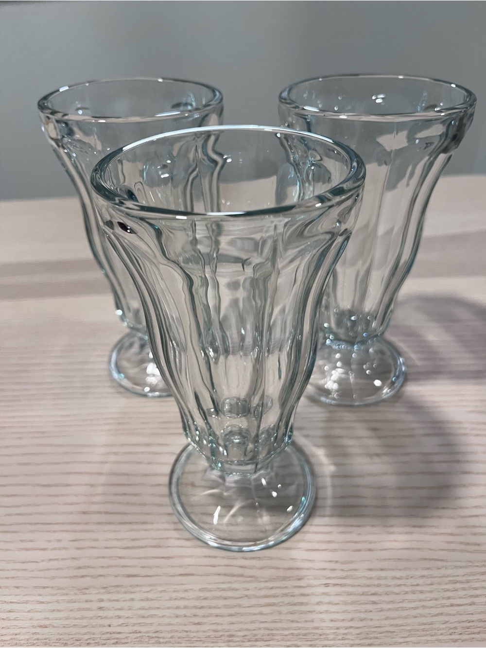 Vintage ice cream sundae, parfait milkshake dessert glasses. Set of 3. 7” tall